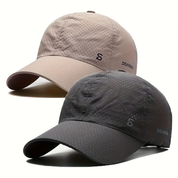 TEMU 2pcs Unisex Quick-dry Breathable Baseball Caps - Lightweight Mesh Adjustable Sun Hats With Perforations & Lettering For Outdoor Sports, Summer