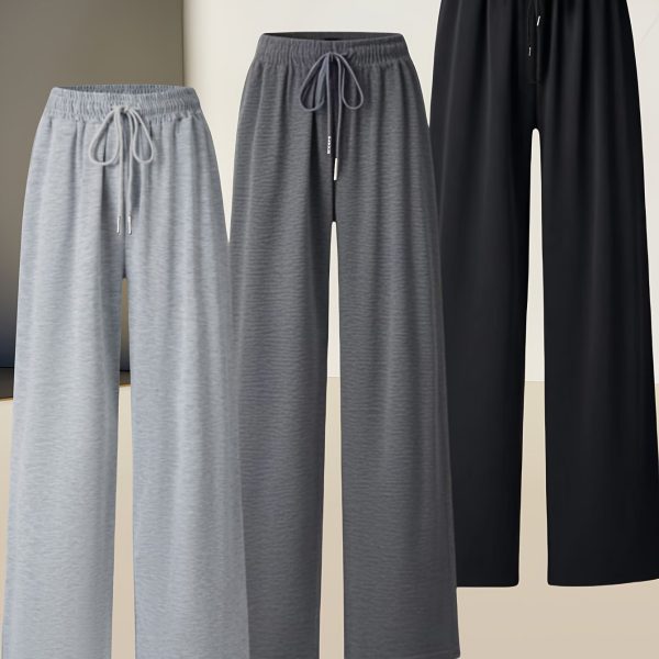 TEMU 3pcs Women's Casual Joggers - Beige, Light Blue, Black With Drawstring Waist, Elastic Waistband, And Double Pockets For Spring/summer/fall -