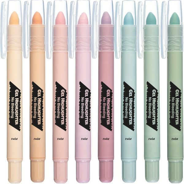 TEMU 8pcs Gel Highlighters - Pastel & Earthy Tones, No Bleed Through, , Quick-dry, Tip, Click-off Cap, Ideal For Journaling & Notebooks, Journaling