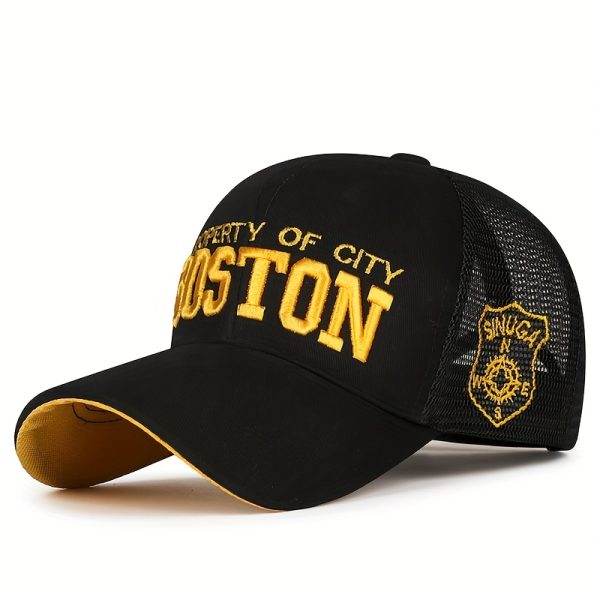 TEMU Adjustable Unisex Baseball Cap With 3d Embroidered Boston Lettering & Police Badge Design - Breathable Mesh Back, Quick-dry Sun Protection Hat