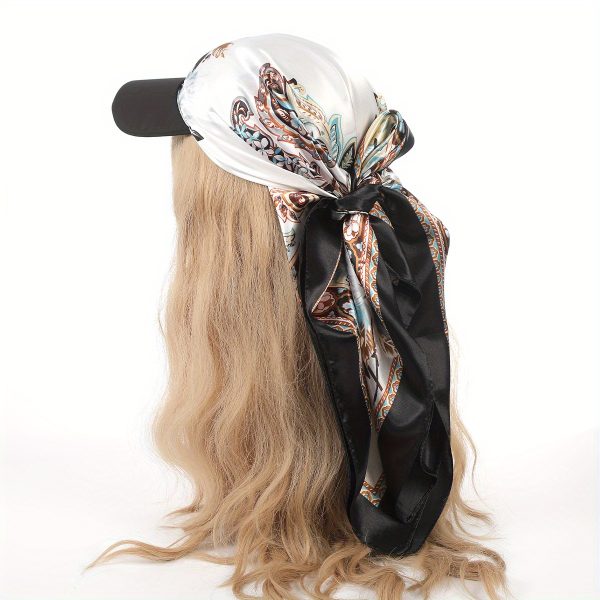 TEMU Awaytr Women's Vintage Floral Print Baseball Cap With Detachable Scarf - Breathable Sun Hat For Vacation, Travel & Outdoor Activities - Blue