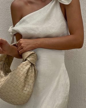 TEMU Elegant Asymmetric Neckline Ruched Long Dress For Women - Solid Color, , A-line Silhouette, Pleated Detail, No Belt, Adult Fashion, Casual |