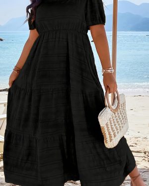 TEMU Elegant Neck Maxi Dress For Women - Non-stretch Fabric, Solid Color Pencil Skirt, Casual & Comfortable For Summer, Lightweight Polyester, Beach