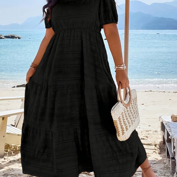 TEMU Elegant Neck Maxi Dress For Women - Non-stretch Fabric, Solid Color Pencil Skirt, Casual & Comfortable For Summer, Lightweight Polyester, Beach