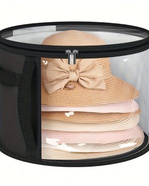 TEMU Foldable Hat Storage Box With Transparent Front Window & Handle - Holds 7 Oversized Hats, Ideal For Beach, Sun, And Cowboy Hats - Durable