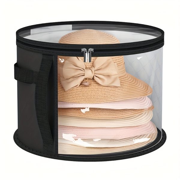 TEMU Foldable Hat Storage Box With Transparent Front Window & Handle - Holds 7 Oversized Hats, Ideal For Beach, Sun, And Cowboy Hats - Durable