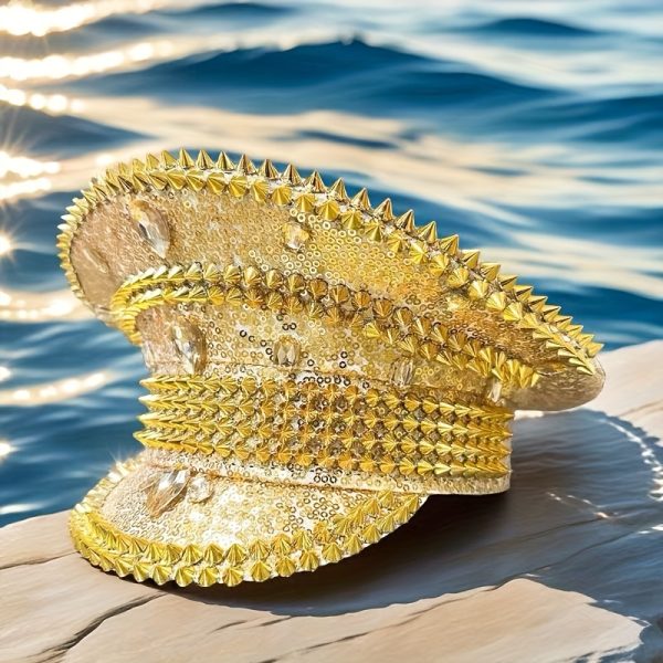 TEMU Hongluan Sparkling Rhinestone Steampunk Captain Hat - Glitter Military Style Party Hat For Burning Man, Music Festivals & Summer Raves | /
