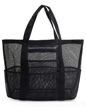 TEMU Large Capacity Breathable Mesh Beach Tote Bag With Multiple Pockets - Portable Storage For Flip-flops, Toys, And Essentials, Family Beach Trips,