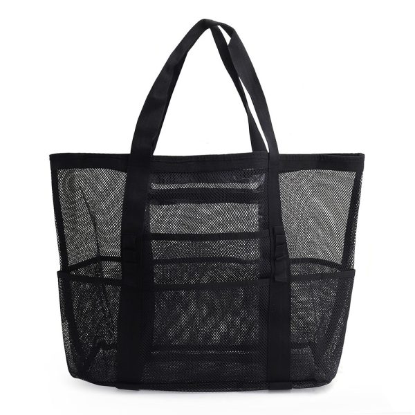 TEMU Large Capacity Breathable Mesh Beach Tote Bag With Multiple Pockets - Portable Storage For Flip-flops, Toys, And Essentials, Family Beach Trips,