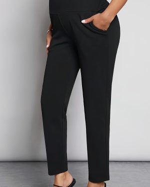 TEMU Maternity Casual Pants Summer Maternity Wear Elastic Long Trousers Black Work Straight-leg Suit Pants Nine-inch Shorts Leggings