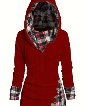 TEMU New Ribbed Button Hooded Long-sleeve Top For Autumn And Winter