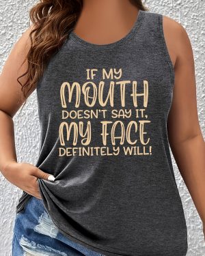 TEMU Plus Size Women's "if Will" Golden Glitter Print Tank Top - Crew Neck Sleeveless Medium Stretch Casual Sports Shirt For Spring Summer Fall,