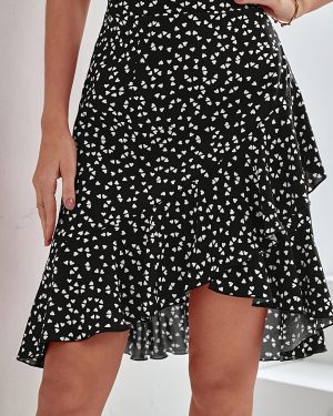 TEMU Print Asymmetrical Skirt For Women - 100% Polyester, Machine Washable, Versatile Style With Flared Hem And Layers, Skirt | Layers Dress |