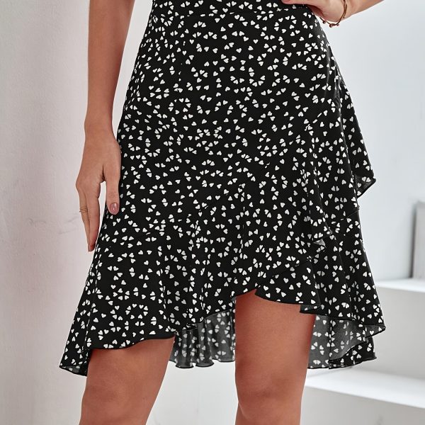 TEMU Print Asymmetrical Skirt For Women - 100% Polyester, Machine Washable, Versatile Style With Flared Hem And Layers, Skirt | Layers Dress |