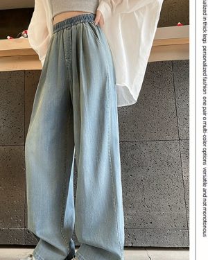 TEMU Summer 2025 New Jeans For Petite Women, High Waist, Drape, -back, Loose, Straight,, Wide-leg Pants