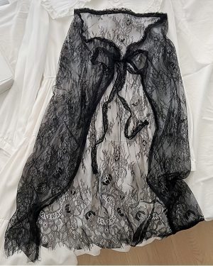 TEMU Sweet Fairy Tale-inspired Adjustable Lace Skirt - Mermaid Theme Party & Casual Wear, Hand Washable Versatile Layering Skirt For Women, No