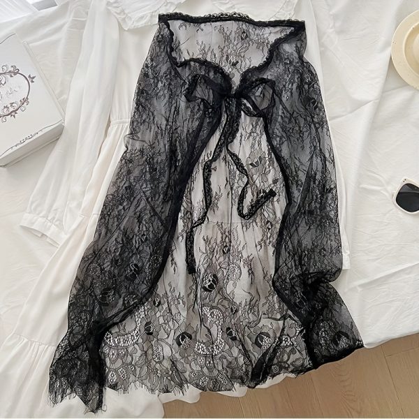 TEMU Sweet Fairy Tale-inspired Adjustable Lace Skirt - Mermaid Theme Party & Casual Wear, Hand Washable Versatile Layering Skirt For Women, No