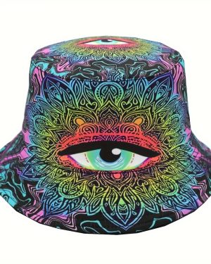 TEMU Vivid Psychedelic Horror Halloween Bucket Hat - Lightweight Unisex Fisherman Cap With Patterns, Machine Washable For Costume Parties & Casual