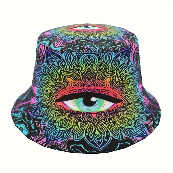 TEMU Vivid Psychedelic Horror Halloween Bucket Hat - Lightweight Unisex Fisherman Cap With Patterns, Machine Washable For Costume Parties & Casual