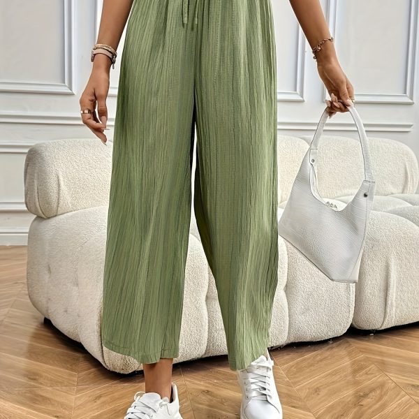 TEMU Women' Olive Green Cropped Wide-leg Pants - Casual Straight Fit, , Casual , Casual Attire | Cropped Pants |