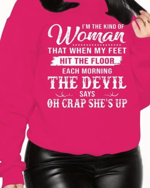 TEMU Women's Casual Crew Neck Sweatshirt, 100% Polyester Knit Fabric, Geometric-patterned, Fashion, 250g/m² Weight, "i'm Of Woman" Quote Print