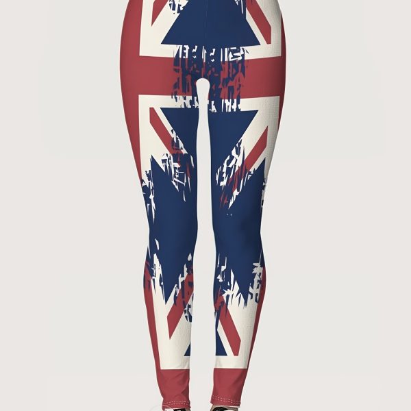 TEMU Women's High-waisted Print Leggings - Ultra Soft, Comfortable, And Stylish Design With & Abstract Patterns In Red, White, And Blue,