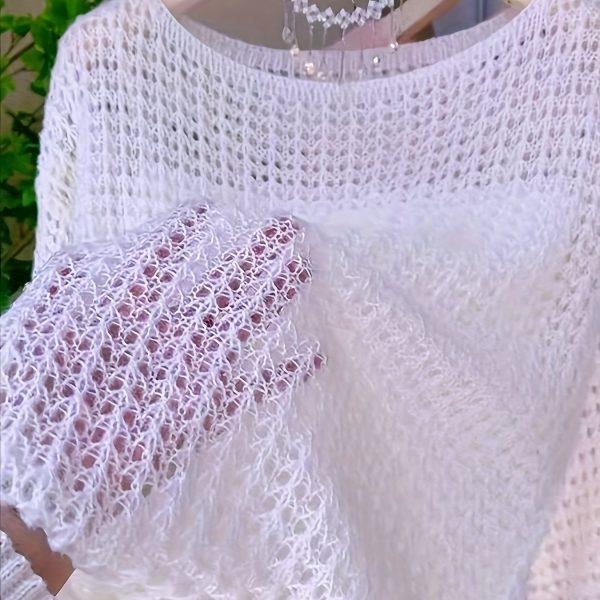TEMU Women's Sexy Off-the-shoulder Long Sleeve Top - Lightweight Semi-sheer Lace-like Pink Blouse With Breathable Cut-out Details, Medium Stretch For