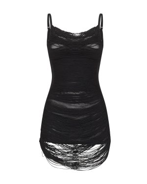 THE ATTICO | Black knit fringed mini dress | Women | 40