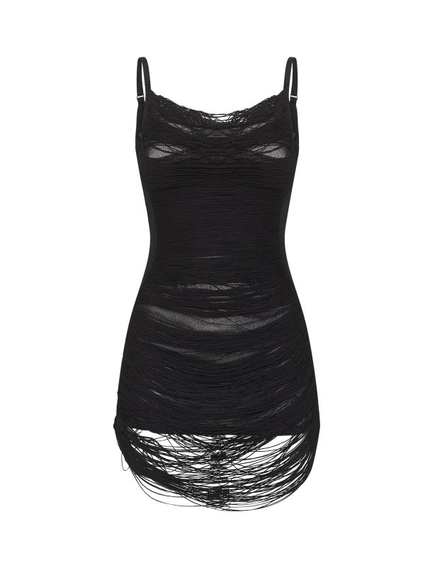 THE ATTICO | Black knit fringed mini dress | Women | 40