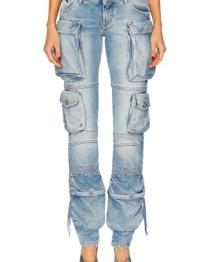 THE ATTICO Essie Long Cargo Jeans in Sky Blue - Denim-Light. Size 24 (also in 25, 26, 27, 28, 29).