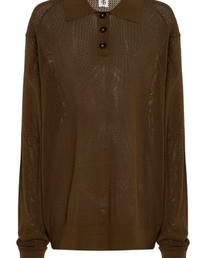 THE GARMENT - Madison Knitted Polo Top - Green - UK 10 - Moda Operandi
