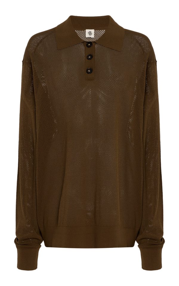 THE GARMENT - Madison Knitted Polo Top - Green - UK 10 - Moda Operandi