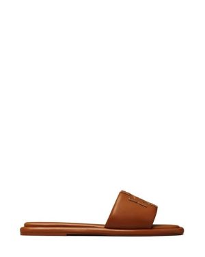 TORY BURCH Doube T Flat Sliders - Brown