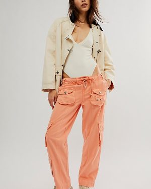 Tahiti Cargo Trousers at Free People in Grapefruit Seltzer, Size: Large