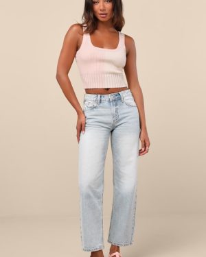 Teague Light Wash Mid-Rise Straight Leg Jeans