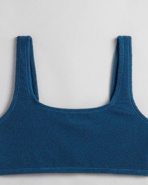 Teal Square Neck Textured Crop Top