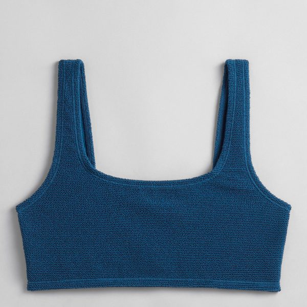 Teal Square Neck Textured Crop Top