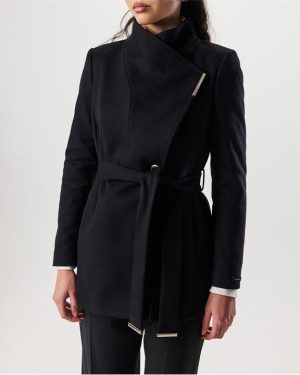 Ted Baker Roses Wool Wrap Coat - Black