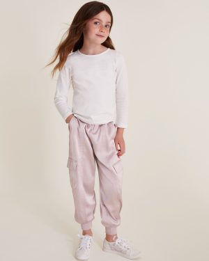 Textured Satin Cargo Trousers Pink