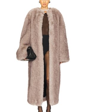 The Andamane Taylor Faux Fur Maxi Coat in Grey. Size 40/S.