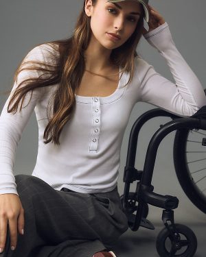 The Andie Scoop-Neck Ribbed Henley Top by Pilcro: Long-Sleeve Snap Edition