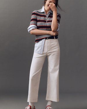 The Colette Cropped Wide-Leg Trousers by Maeve: Contrast-Stitch Edition