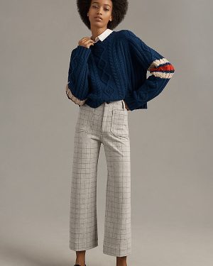 The Colette Cropped Wide-Leg Trousers by Maeve: Knit Plaid Edition