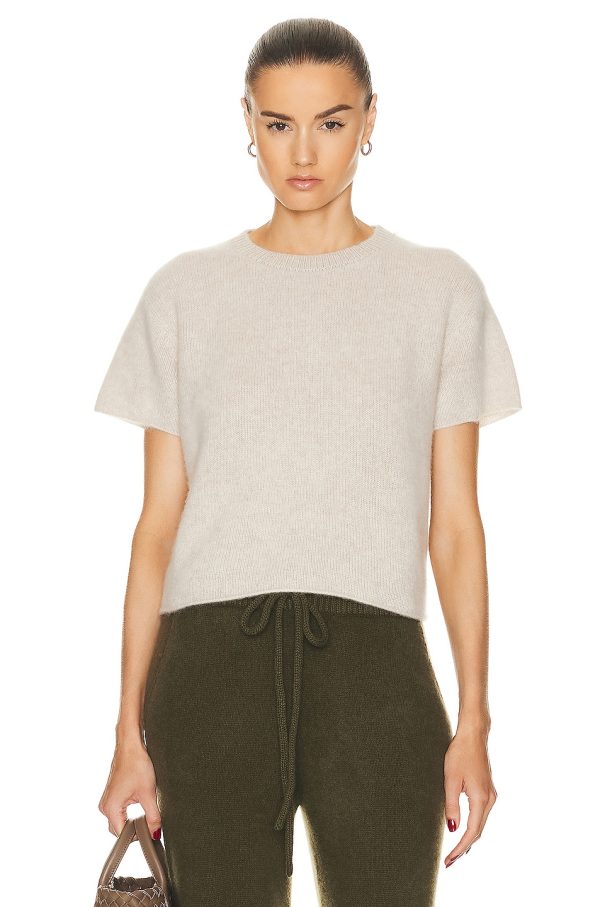 The Elder Statesman Knit Short Sleeve Top in White - White. Size M (also in S, XS).