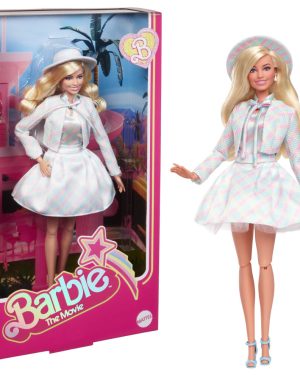 The Movie Doll, Margot Robbie as , Collectible Doll Wearing Blue Plaid Matching Set with Matching Hat and Jacket, HRF26