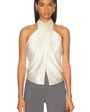 The Sei Cross Wrap Halter Top in Cream - Cream. Size 0 (also in 6, 8).