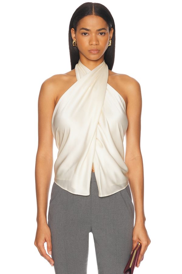The Sei Cross Wrap Halter Top in Cream - Cream. Size 0 (also in 6, 8).