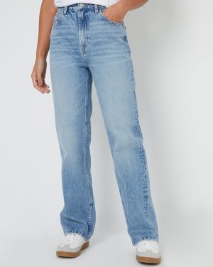 Threadbare Women's Light Wash Wide Straight Leg Jeans