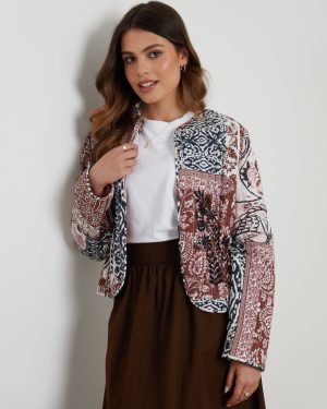 Threadbare Women's Rust Orange Embroidered Quilted Jacket