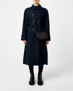 Tommy Hilfiger Peached Cotton Long Trench Coat - Blue